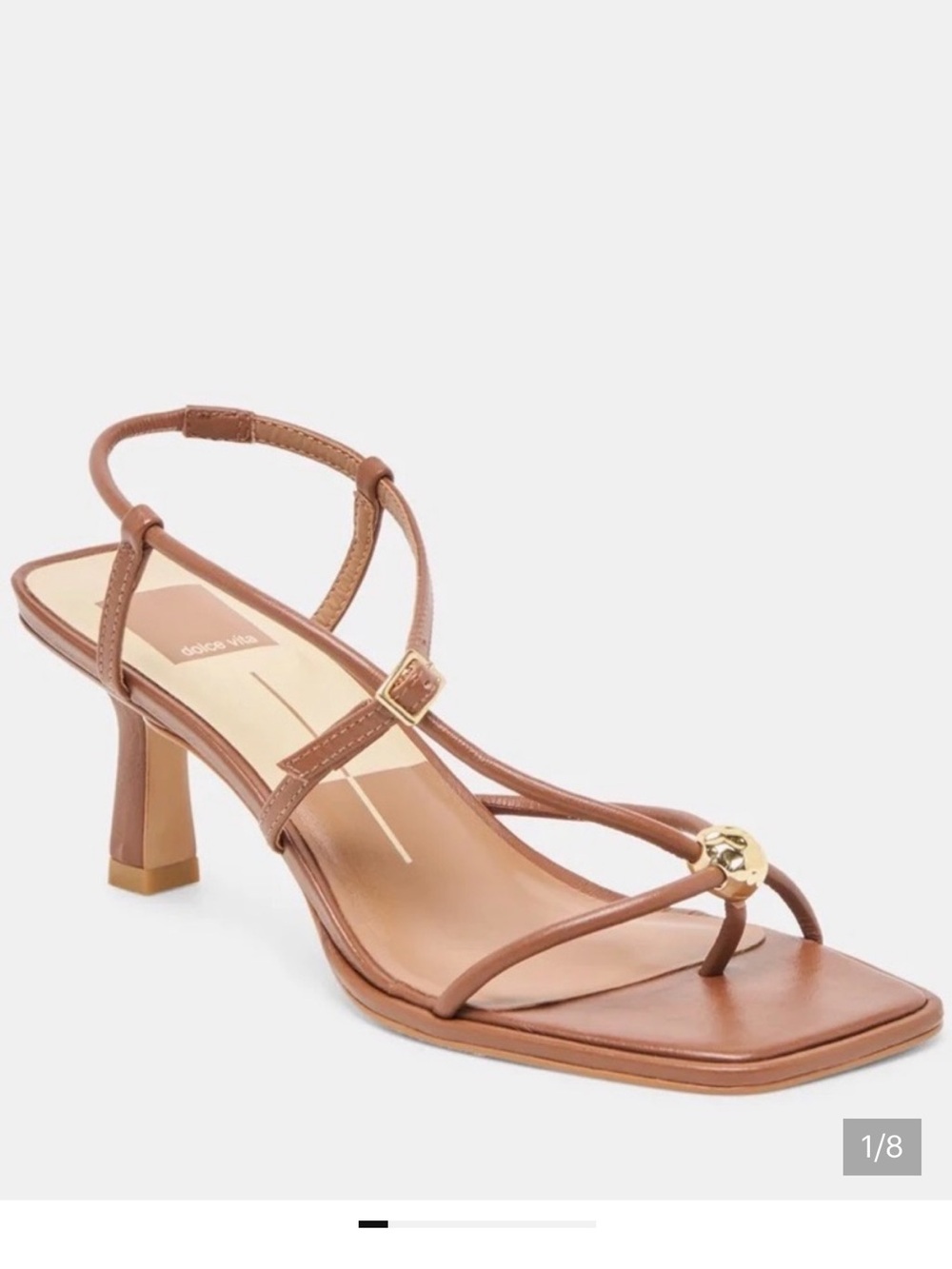 Dolce Vita Tan Strappy Mid-Heel Myles Sandals with Gold Ball Accent
